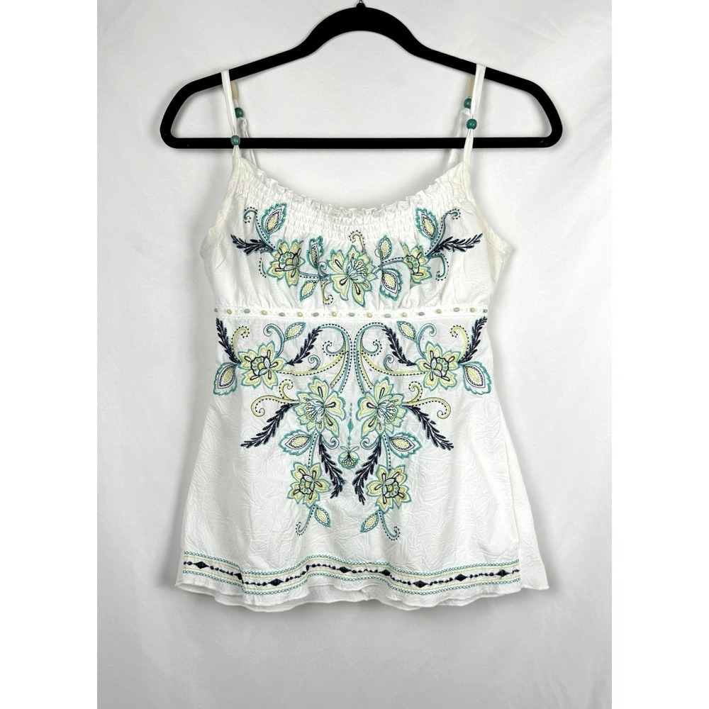 VTG Y2K HeartSOUL Embroidered Cami Tank Top Beaded Boho Fairy Cami White Small